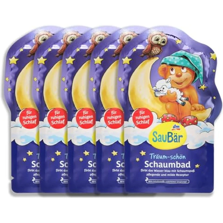 SauBär Schaumbad Träum schön – veganes Kinderbad, 90 % natürlich, blauer Schaum, milde Pflege, 40 ml – Bild 1