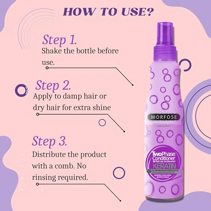 MORFOSE Keratin 2 Phase Conditioner Spray 220ml - Haarpflegespülung für stark geschädigtes und überstrapaziertes Haar - Umstrukturierung, Nährend, entwirrend, Hitzeschutz – Bild 5