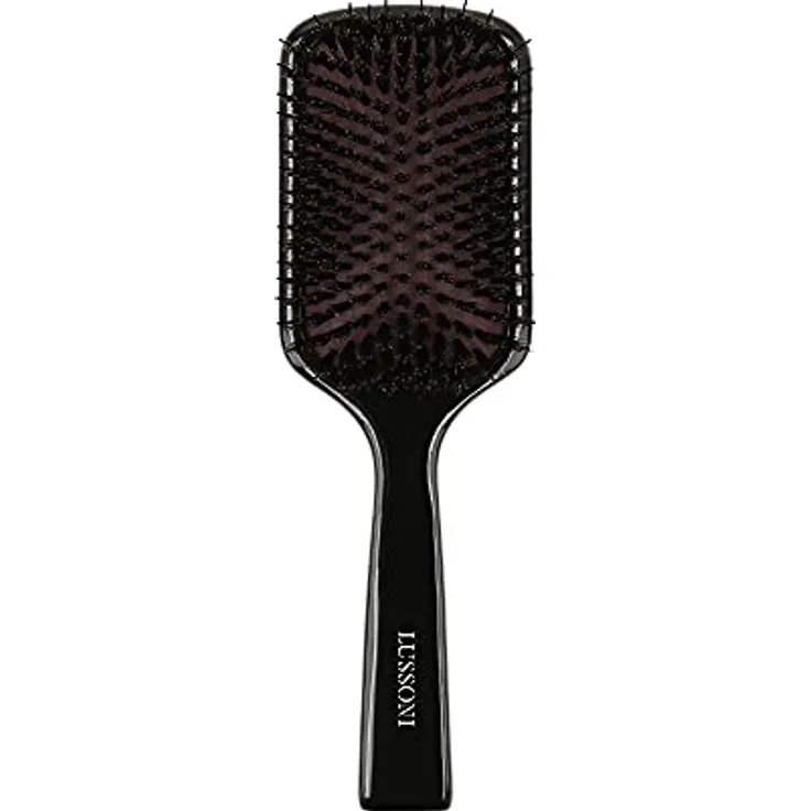 TB TOOLS FOR BEAUTY LUSSONI Holz Entwirr Haarbürste, Mit Wildschweinborsten, Antistatisch Für Lange Haare, Schwarz (Paddle)
