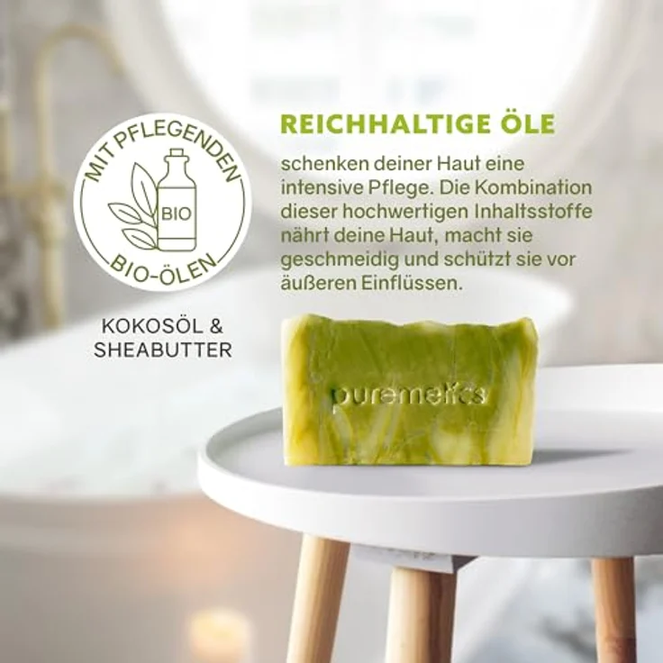 puremetics Hand- und Duschpflegeseife Limette, vegane Natur-Seife mit dezentem Limettenduft, 75 g – Bild 3