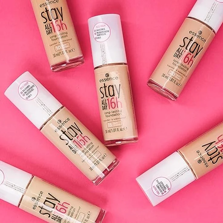 essence cosmetics stay ALL DAY 16h long-lasting Foundation, Make Up, wischfest, wasserfest, Nr. 10 Soft Beige, nude, langanhaltend, mattierend, weichzeichnend, matt, vegan, ölfrei, wasserfest (30ml) – Bild 3