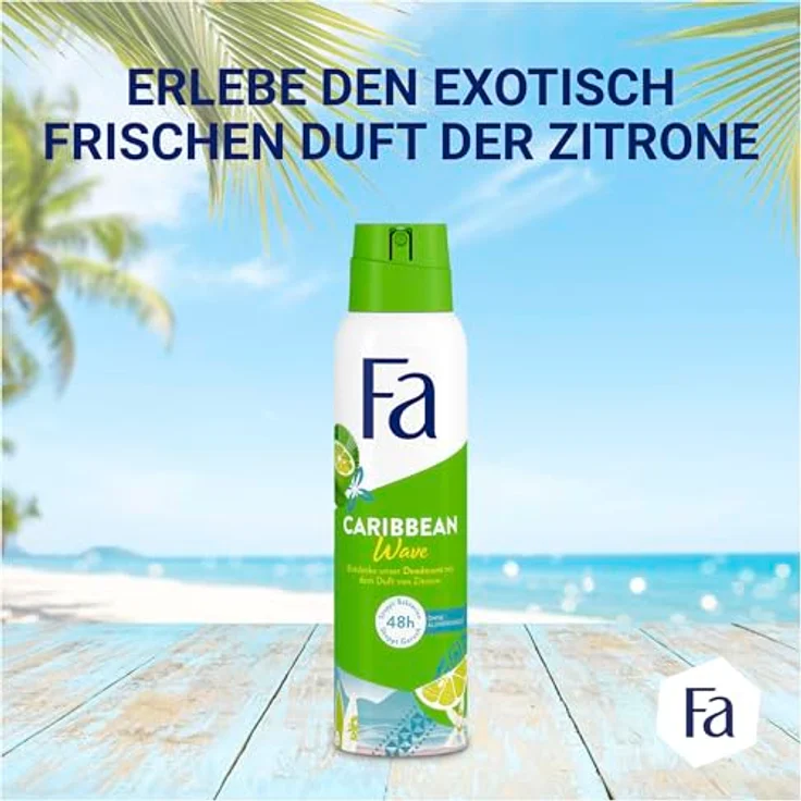 Fa Deospray Caribbean Wave, 48h Deo-Schutz mit exotisch frischem Zitronenduft, 6x 150 ml, vegan und ohne Aluminiumsalze – Bild 3