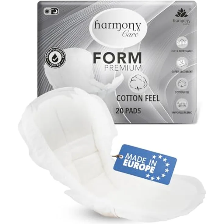 Harmony Care Form Maxi+ Inkontinenz-Einlage, anatomisch geformt, 20 Stück, extrem hohe Saugleistung bis 3400 ml, unisex