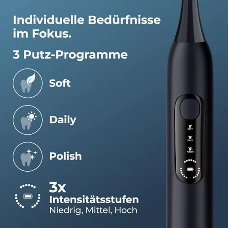 POIVES Schallzahnbürste POIVES P1 Pro, elektrische Zahnbürste mit Drucksensor, 72.000 Bewegungen, 4 Jahre Garantie, Midnight Blue – Bild 4