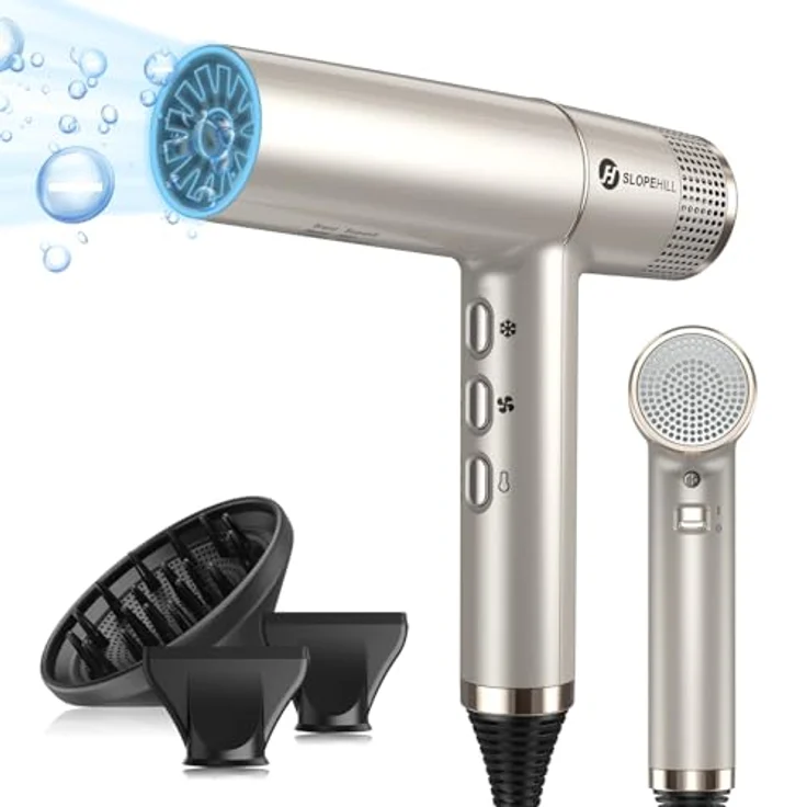 Slopehill Haartrockner SH-2000, bürstenloser Motor mit Oxy Active Technology, 2000W, intelligentem Mikrofilter, LED-Anzeige, 268g, Champagner Gold – Bild 1