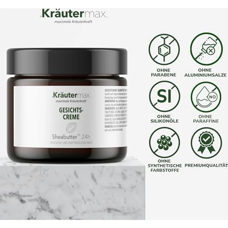 Kräutermax. Sheabutter Gesichtscreme für Trockene Haut, 100 ml, Feuchtigkeitsspendend mit Shea Butter, ohne synthetische Farbstoffe – Bild 4
