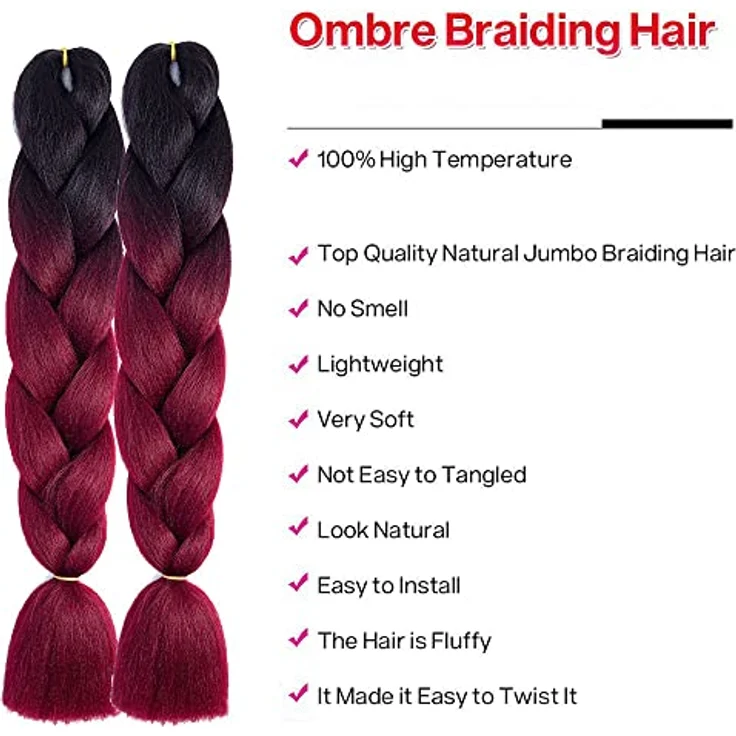 Shangxiu Kunsthaar zum Einflechten, 3 Stück Jumbo Braids in Weinrot, 24" Länge, für Box Braids und Afro Zöpfe – Bild 2