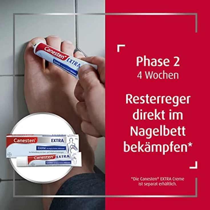 Canesten Extra Nagelset zur Behandlung von Nagelpilz mit Salbe, 5 Hygiene-Pflastern und Spatel – Bild 5