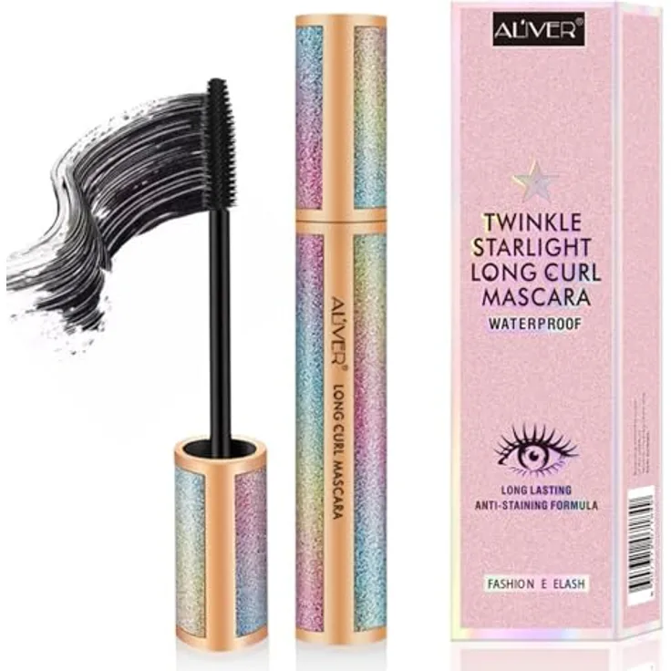 P-Beauty Cosmetic Accessories 4D Twinkle Starlight Mascara für lange Wimpern | Intensiv Schwarz | Wasserfest mit Curl-Effekt und Silikonbürste für Volumen | Wischfest (10ml, Schwarz)