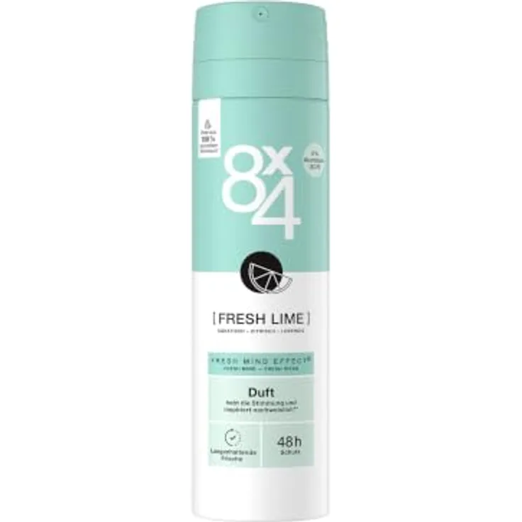 8x4 Deodorant Nr. 7 Fresh Lime, 150 ml Spray mit 48h Schutz, vegan, frisch-fruchtiger Zitrusduft