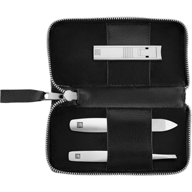 ZWILLING Maniküre Pediküre Set 3tlg., Nagelknipser und Hautschere, veganes Apfelleder-Etui in schwarz, ergonomisches Design, rostfreier Edelstahl – Bild 1