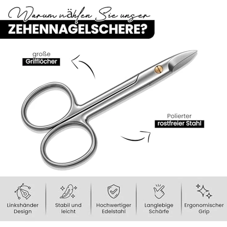Excellent Fußnagelschere, gerade Schneide mit extra langem Griff, handgeschliffen aus rostfreiem, poliertem Edelstahl, ideal für dicke Nägel – Bild 5