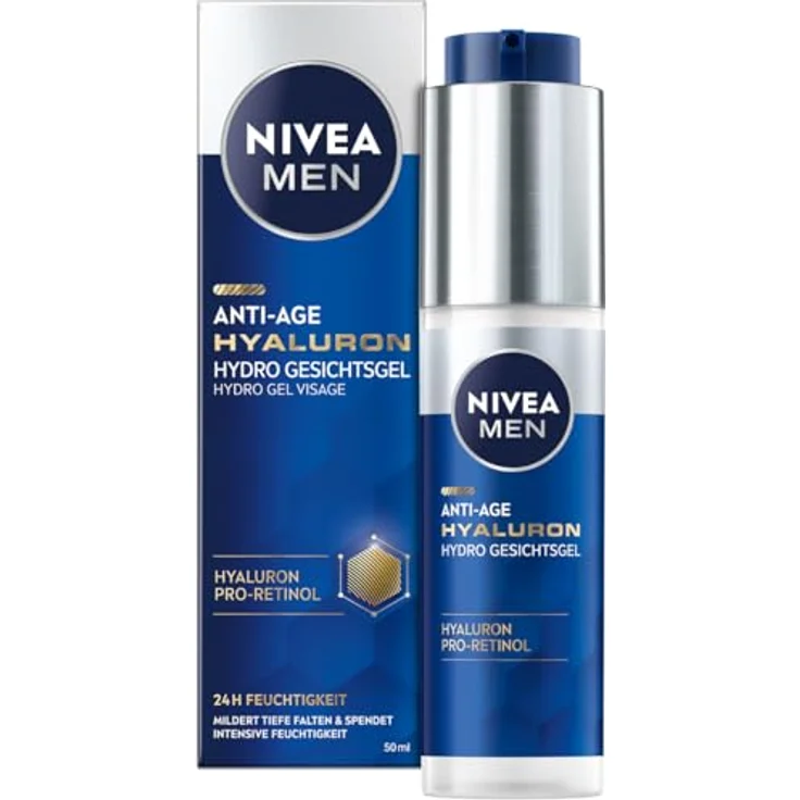 Nivea Men Anti-Age Hyaluron Hydro Gesichtsgel, Gesichtspflege mit Hyaluron und Pro-Retinol, schnell einziehend, 24h Feuchtigkeit, Faltenmilderung - 50 ml – Bild 1