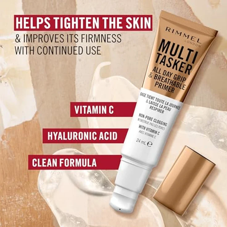 Rimmel Multi-Tasker All Day Grip & Breathable Primer, Gel-Textur Make-up Grundierung mit Hyaluronsäure, 24 ml – Bild 4