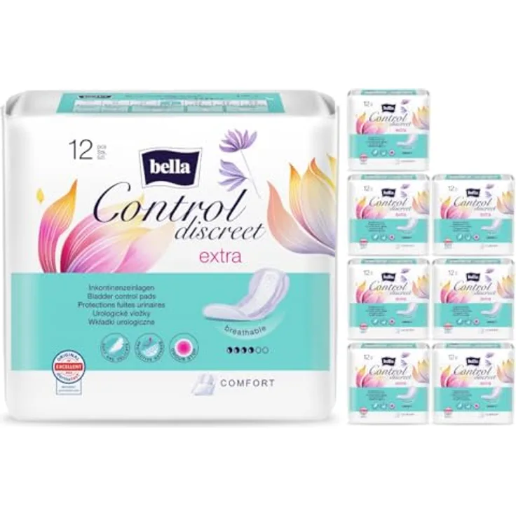 Bella Control Discreet Inkontinenzeinlagen Extra, 8er Pack (8 x 10 Stück), saugfähig und atmungsaktiv für Damen, höchste Diskretion und Hautfreundlichkeit