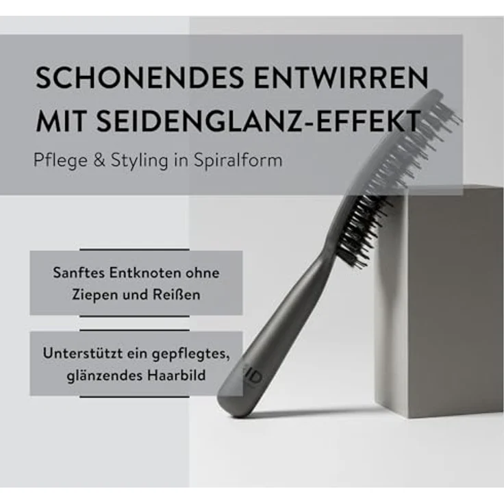 PARSA Beauty HAIR ID Seidenglanz-Spiral-Kamm, Entwirrkamm für glänzendes Haar, grau, ergonomischer Griff, ideal für nasses und trockenes Haar – Bild 3