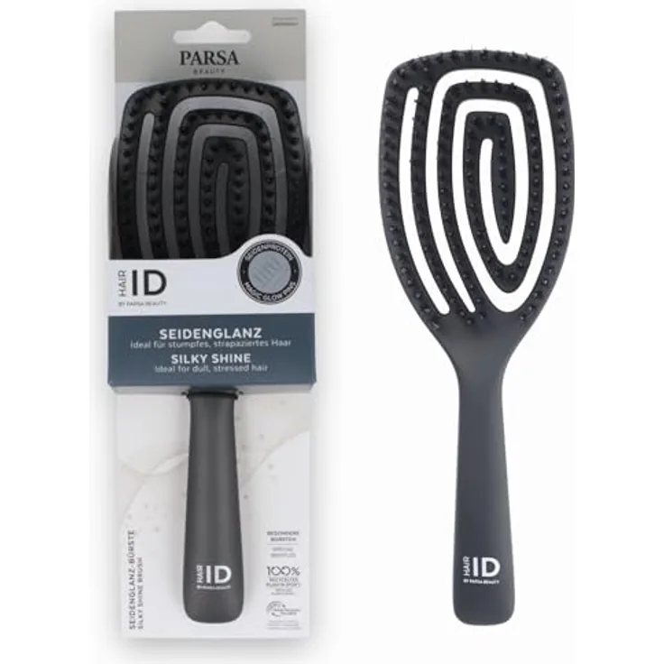 PARSA Beauty Hair ID Seidenglanz Spiralbürste, Premium Haarbürste mit Magic Glow Naturborsten & Seidenprotein, flexibler Bürstenkopf für sanfte Kopfhautmassage, reduziert Frizz & verleiht Glanz