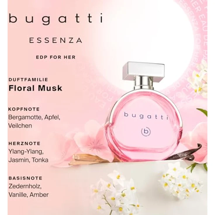 Bugatti ESSENZA, Damen Eau de Parfum 60 ml mit kunstvollem Flakon, blumig-sinnliche Duftkomposition aus Bergamotte, Apfel, Veilchen, Vanille & Amber – Bild 2