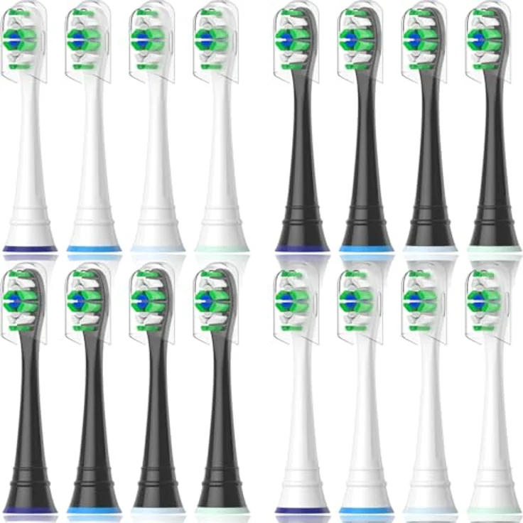 Qitizu Ersatzbürsten für Philips Sonicare, Zahnbürstenköpfe für Diamond Protective Expert Daily Clean, 16er Set (8 Weiß, 8 Schwarz), W-Form Borsten, DuPont Nylon – Bild 1