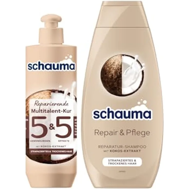 SCHAUMA 5&5 Reparierende Haarkur 300ml & Shampoo Repair 400ml, mit Kokos-Extrakt für strapaziertes Haar, vegane Formel