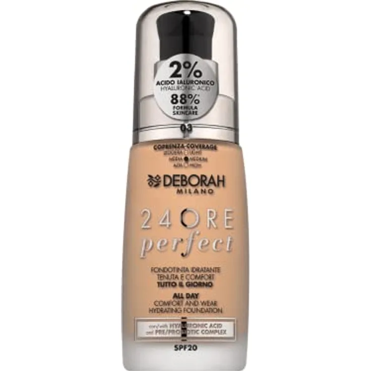 Deborah Milano - Flüssige Grundierung 24 Stunden Perfect Feuchtigkeitsspendende SPF 20, Nr. 3 Caramel Beige, 30,0 ml, 1