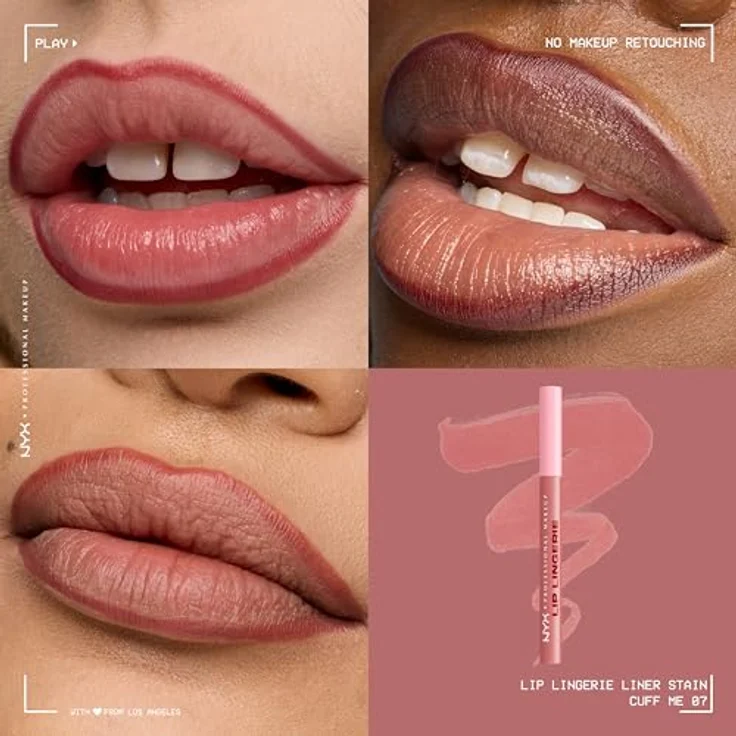 NYX Professional Makeup Lip Lingerie Lipliner Stain, wasserfester & wischfester Präzisions-Lipliner in der Farbe Cuff Me für langanhaltende Nude-Konturen – Bild 3