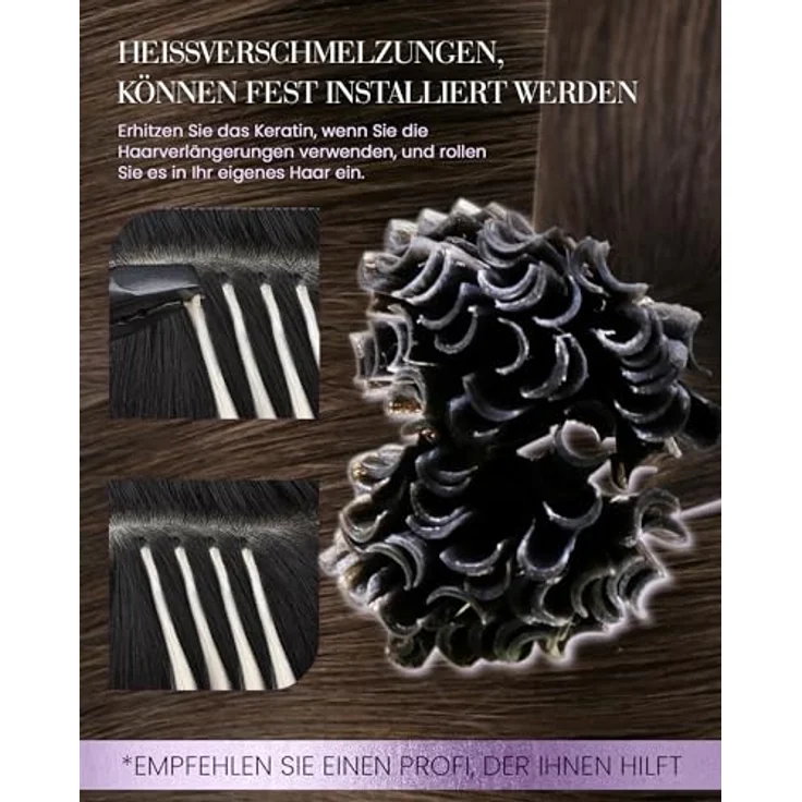 LaaVoo Echthaar Extensions mit Keratin Bondings, Braun #4, Hot Fusion Utips Remy Haarverlängerung, 1g/s, 50g – Bild 3