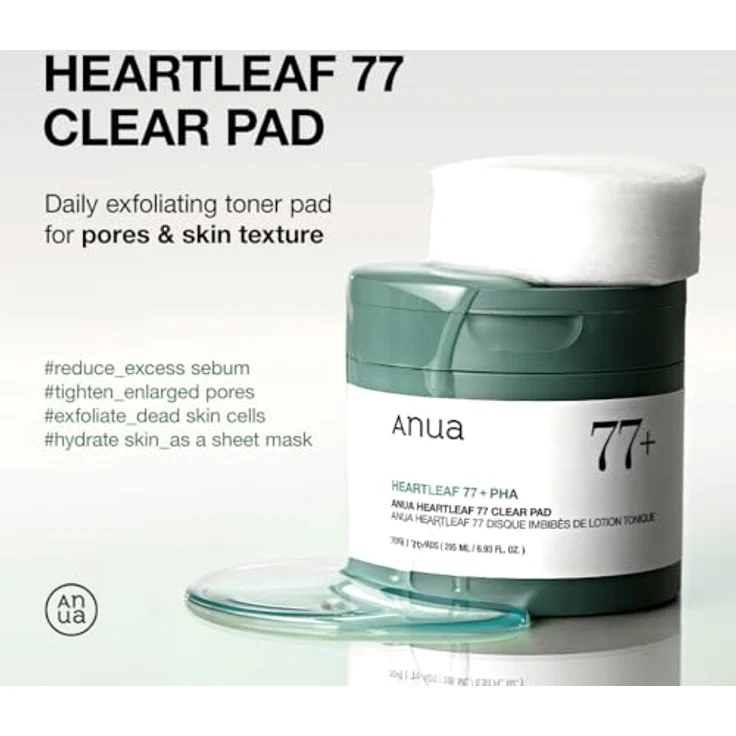 Anua Heartleaf 77% Clear Pad, beruhigende Toner-Pads mit 77% Herzblattextrakt für sanfte Exfoliation, 160g – Bild 3