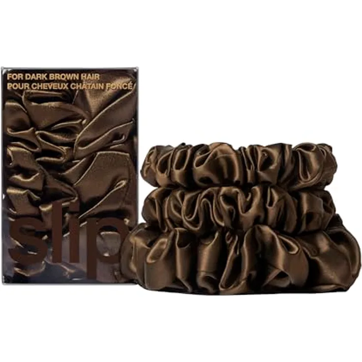 SLIP Slip Silk Back to Basics 3-teiliges Haargummi-Set - 100% Maulbeerseide, Haarschonend, Dunkelbraun