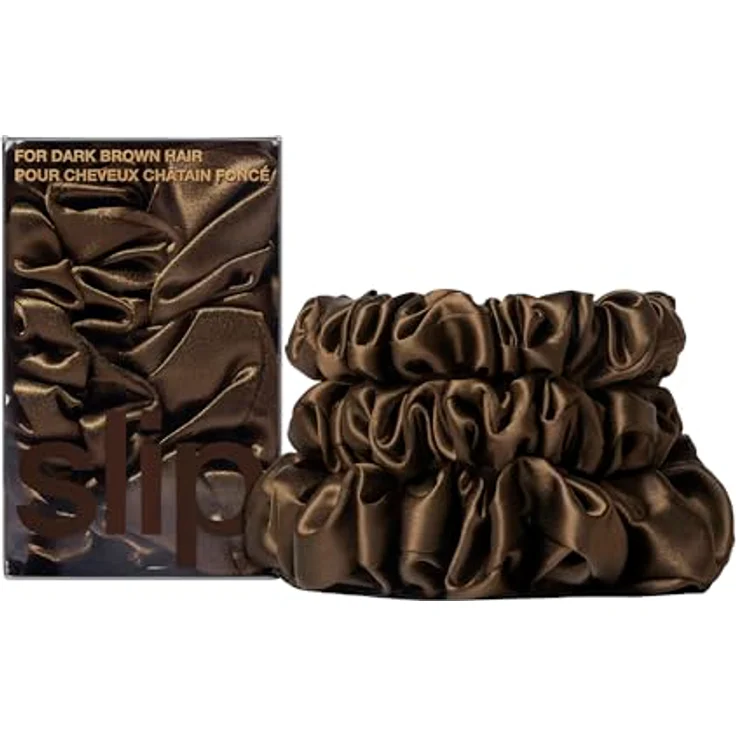 SLIP Slip Silk Back to Basics 3-teiliges Haargummi-Set - 100% Maulbeerseide, Haarschonend, Dunkelbraun – Bild 1