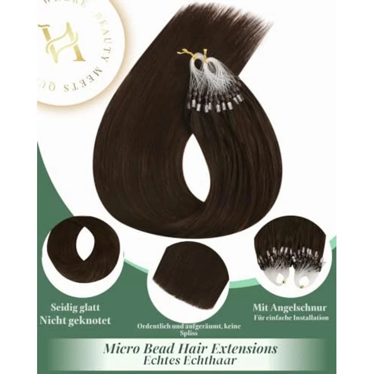 Ugeat Extensions Echthaar Microring Dunkelbraun 60 cm 50G 50S, hitzebeständig und einfach zu montieren – Bild 2