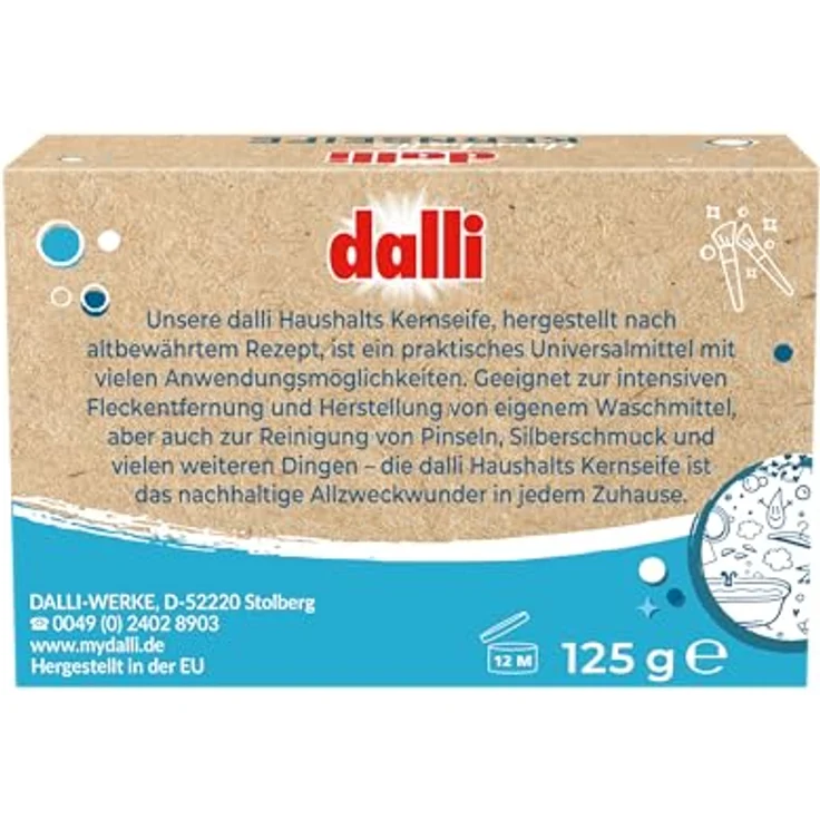 Dalli Haushaltskernseife, Vielseitige Reinigung für Haushalt und Wäsche, Hautfreundlich & umweltbewusst, 1x125g in Faltschachtel – Bild 2
