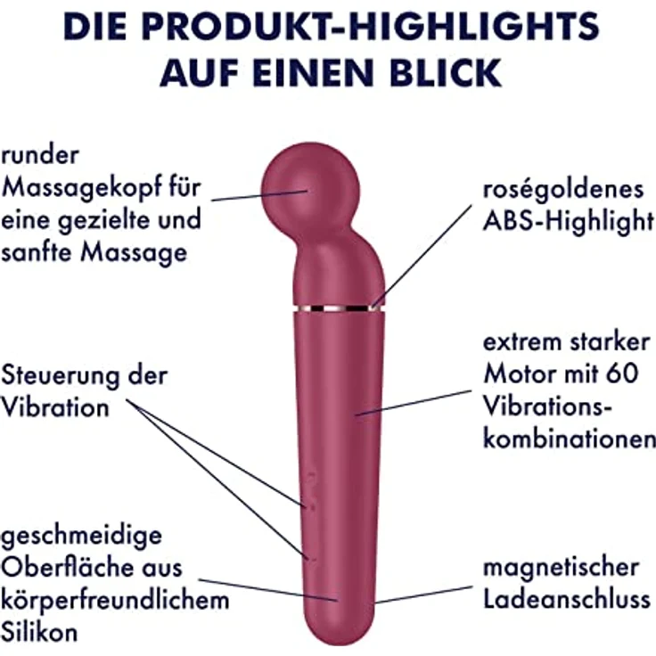 Satisfyer Planet Wand-er Massagestab, 60 Vibrationsmodi, wasserfest (IPX7), wiederaufladbar, 30,5 cm, in Beere – Bild 3