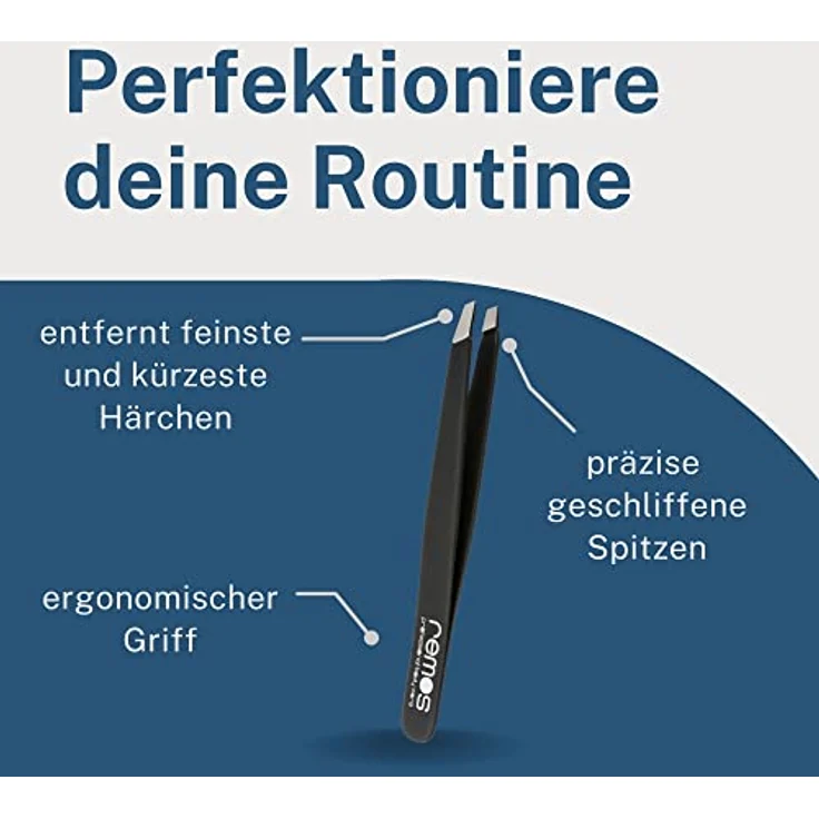 REMOS Profi Pinzette, Augenbrauen-Pinzette mit extra feinen Spitzen, rostfreier Edelstahl, schwarz, inkl. Schutzetui – Bild 3