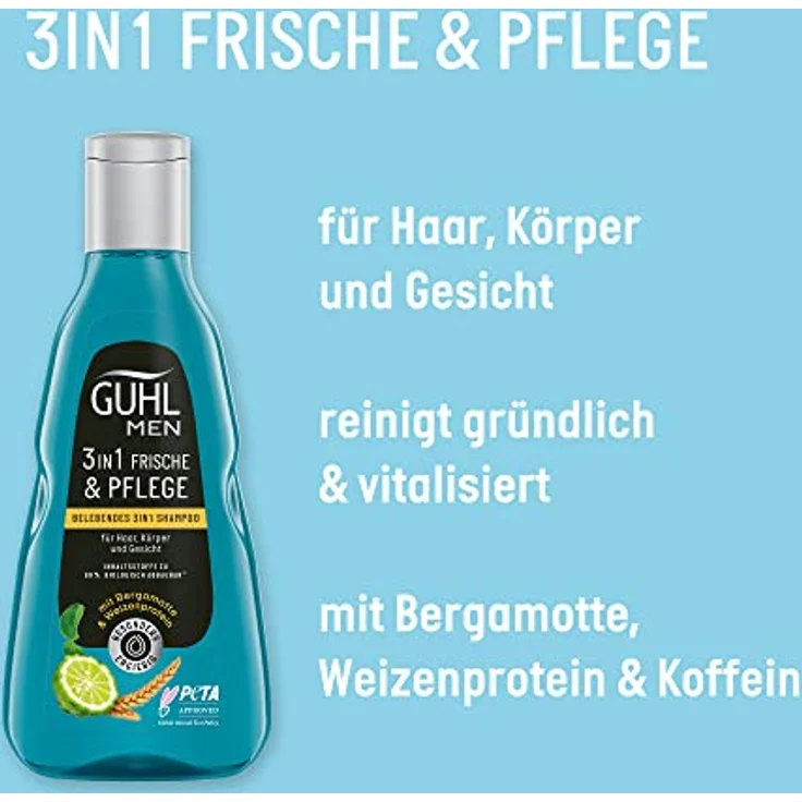 Guhl Men 3 in 1 Frische & Pflege Shampoo - Inhalt: 250 ml - Für Haar, Körper und Gesicht - Haartyp: normal – Bild 3