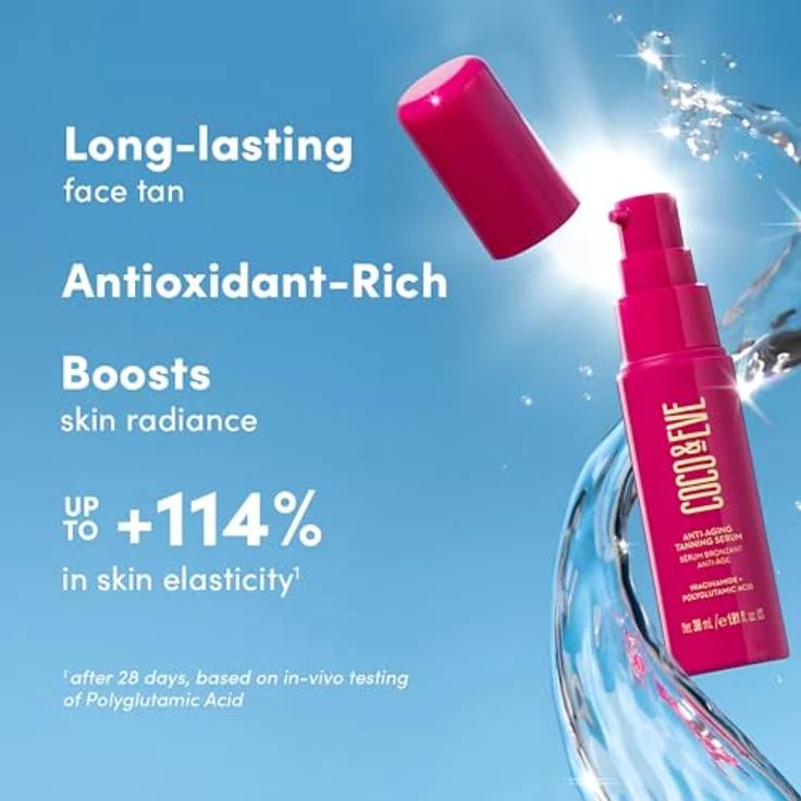 Coco & Eve Sunny Honey Anti-Aging Tanning Serum, Selbstbräuner-Serum für das Gesicht, 30 ml, vegan, für empfindliche Haut, gleichmäßige Bräune ohne Flecken – Bild 4