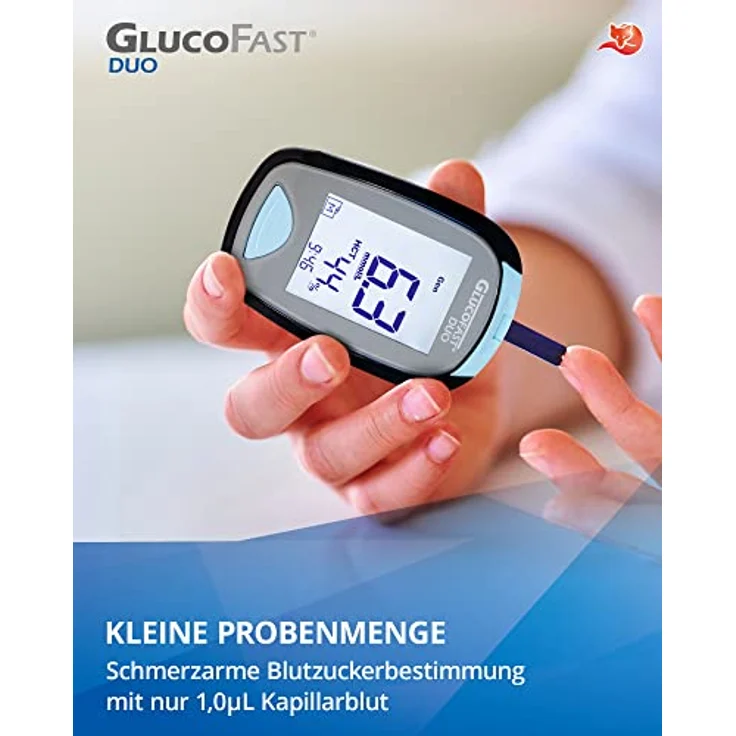 GLUCOFAST Duo Blutzuckermessgerät Starter-Set, inkl. 10 Teststreifen & Lanzetten, präzise Blutmessung in mmol/L, kompakt und schmerzarme Anwendung – Bild 3