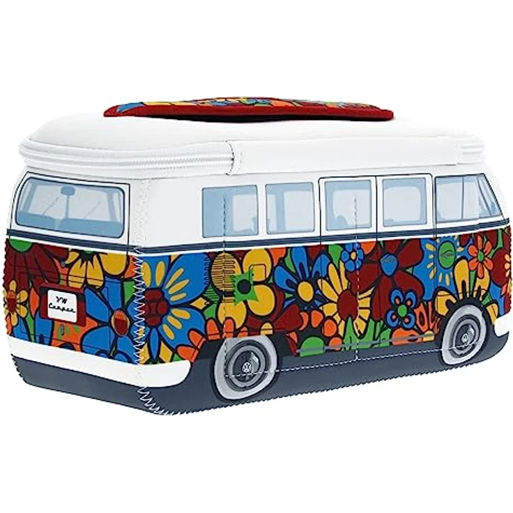 BRISA VW Collection - Volkswagen Neopren Kosmetiktasche T1 Bulli Bus, Flower Muster, klein, 23 x 11 x 8 cm, praktisch mit 5 Fächern und Tragegriff, offiziell lizenziert – Bild 4
