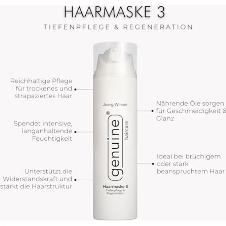 genuine haircare Haarmaske 3, Intensivpflege für trockenes und coloriertes Haar, mit Arganöl, Jojobaöl & Hyaluron, 200 ml – Bild 2