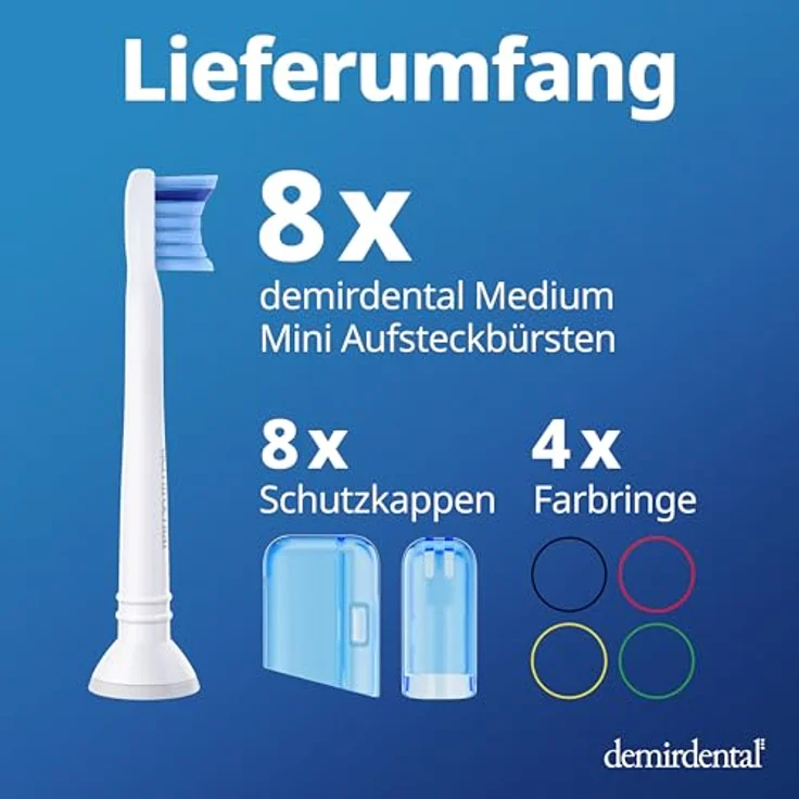 Demirdental 8er-Pack Mini Aufsätze für Philips Sonicare Zahnbürstenaufsatz ProResults, auch für DiamondClean FlexCare EasyClean HealthyWhite, HX6028 Ersatzbürsten designed in Berlin, Medium Härtegrad – Bild 10