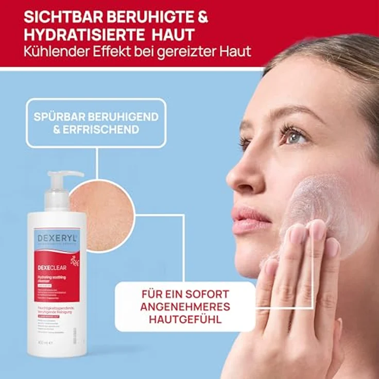 DEXERYL DEXECLEAR, feuchtigkeitsspendende Reinigung für zu Akne neigende Haut, 5% Glycerin + 0,1% Dextransulfat, seifenfrei, 400 ml – Bild 3