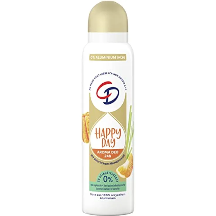 CD Aroma Deo-Spray 'Happy Day', 150 ml, Deodorant ohne Aluminiumsalze, mit ätherischem Mandarinenöl & Lemongrass-Extrakt, lang anhaltender Schutz für 24 h, auch für empfindliche Haut, vegan