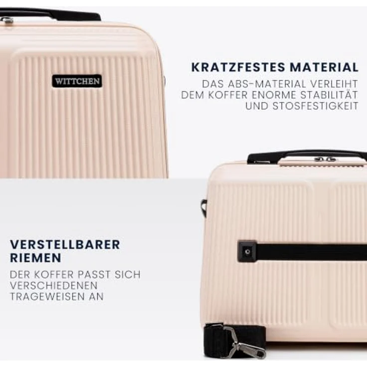 WITTCHEN Stripes Line Kosmetiktasche, Hartschalenkoffer aus ABS mit bequemen Griff und Schultergurt, Puderrosa – Bild 3