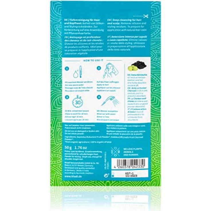 khadi DEEP CHARCOAL CLEANSE Ayurvedische Haarmaske, Tiefenreinigung mit Amla Aktivkohle, befreit das Haar von Silikon- & Stylingrückstände, 100% pflanzlich & vegan, Zertifizierte Naturkosmetik, 50g – Bild 2