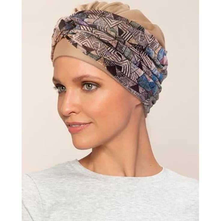 Lofty Turban Nora, stilvoller Damen-Turban aus 95 % Viskose und 5 % Elasthan, hautfreundlich und weich, ideal bei Haarausfall, modisches Muster – Bild 1