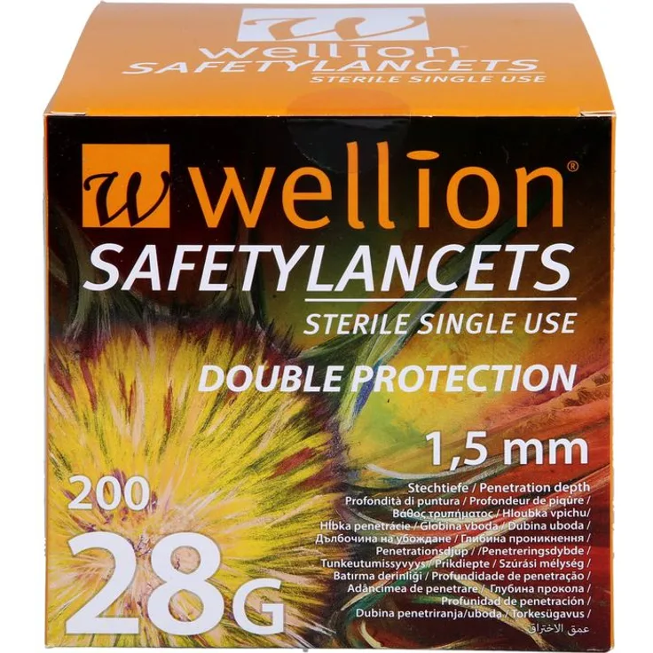 WELLION Safetylancets 28 G, Sicherheitseinmallanz, 200 Stück, steriler Einwegartikel