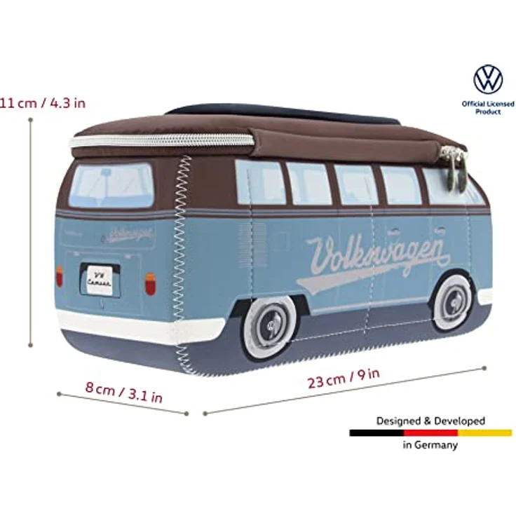 BRISA VW Collection - Volkswagen Neopren Universal-Schmink-Kosmetik-Kultur-Reise-Apotheke-Tasche-Mäppchen-Beutel T1 Bulli Bus (Petrol & Braun/Klein) – Bild 3
