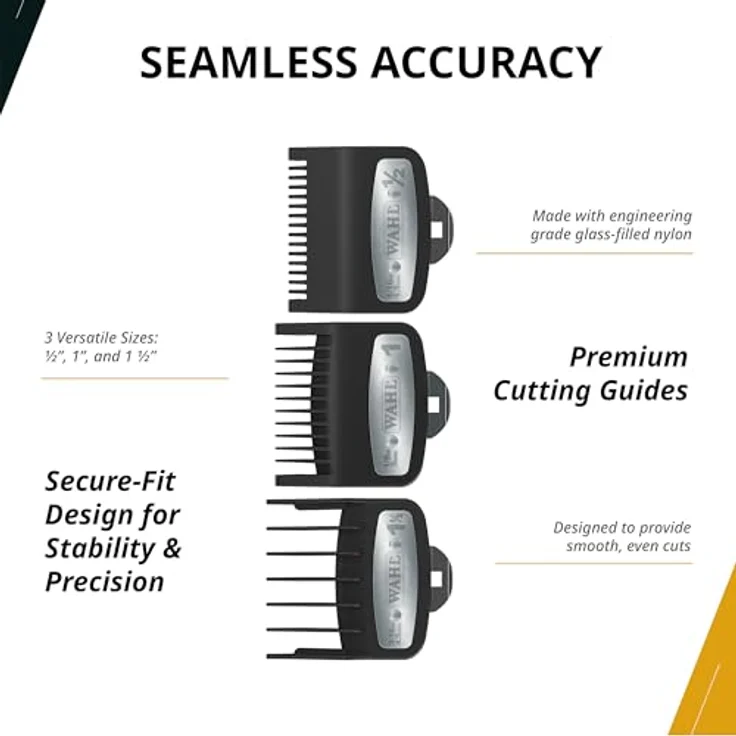 Wahl Premium Cutting Guides 03354-5001, 3 Premium-Aufsteckkämme mit Schnittlängen 1,5/3/4,5 mm, glas- und mineralgefüllter Kunststoff, sichere Metallbefestigung – Bild 4