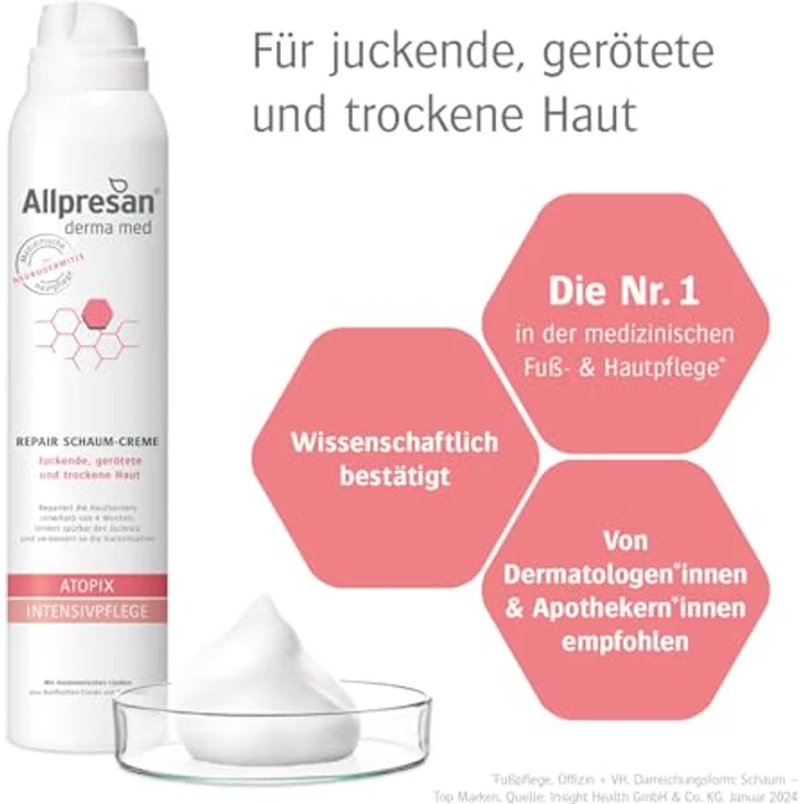 Allpresan Derma med ATOPIX INTENSIVPFLEGE Schaum-Creme, 200 ml - Medizinische Hautpflege bei Neurodermitis, repariert die Hautbarriere, lindert Juckreiz – Bild 2