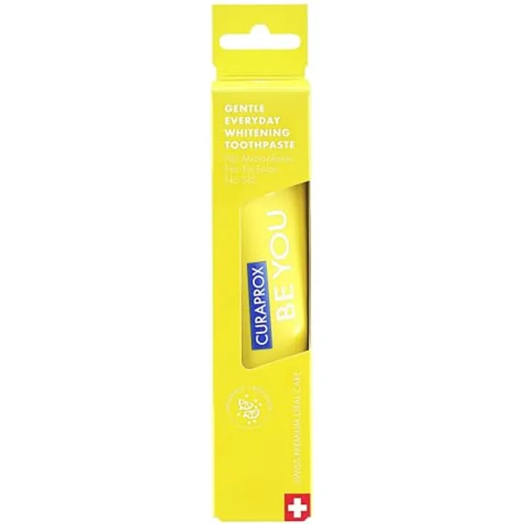 Curaprox Be You Grapefruit Whitening-Zahnpasta mit Geschmack von Grapefruit und Bergamotte, mit Menthol, vegan, 950 ppm Fluorid, RDA 50, gelb, 60 ml
